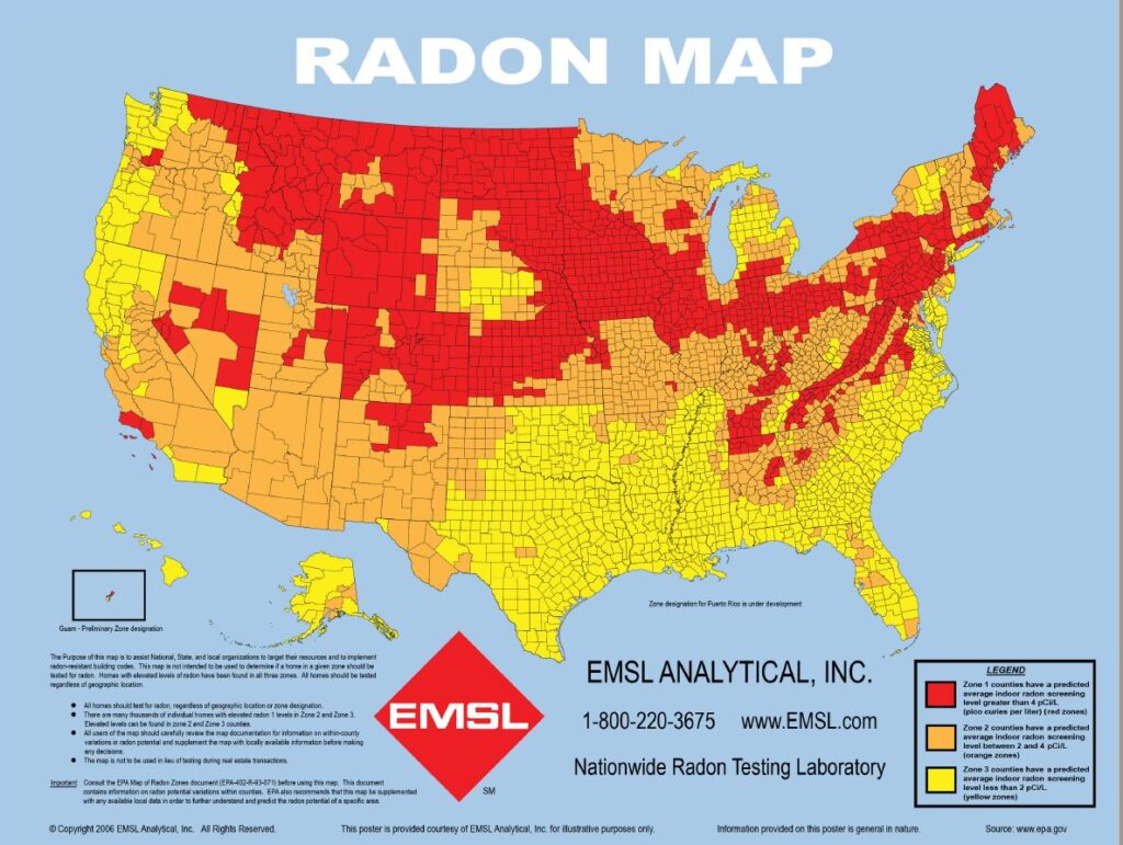 United States Radon Gas Levels Map